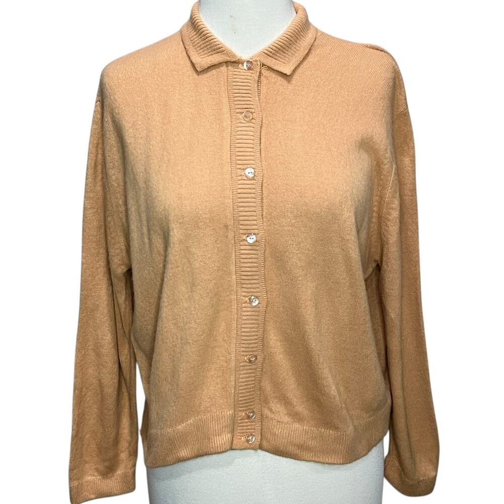 Vintage Cardigan Medium Tan Button Up Soft Knit Classic Preppy Cozy Union Made